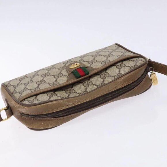 GUCCI GG Supreme Web Sherry Line Bag PVC Beige Gold 116 02 089 Auth BA4187 - Picture 7 of 16